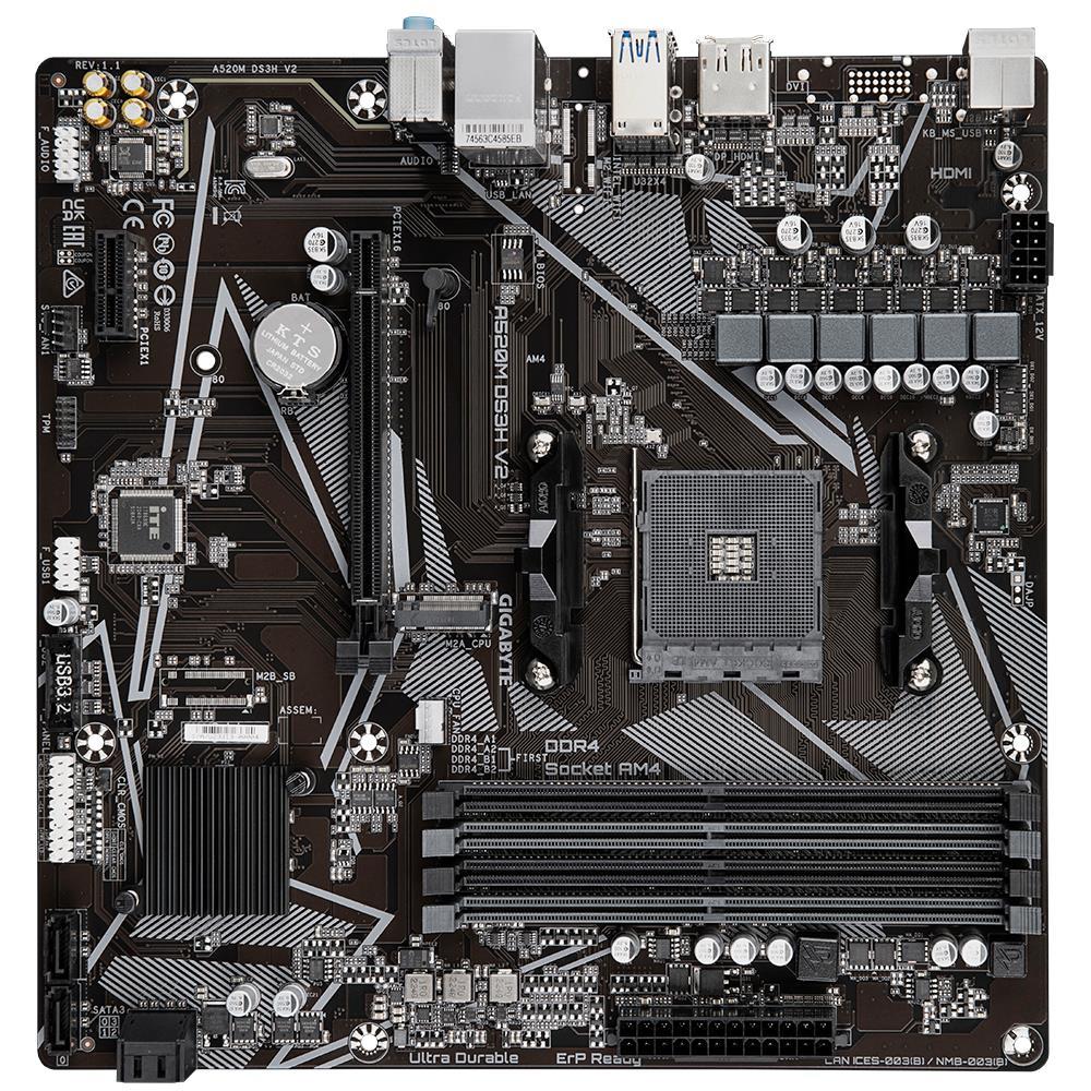 Mainboard|GIGABYTE|AMD A520|SAM4|Micro-ATX|Memory DDR4|Memory slots 4|1xPCI-Express 3.0 1x|1xPCI-Express 3.0 16x|1xM.2|1xHDMI|1xDisplayPort|2xUSB 2.0|4xUSB 3.2|1xPS/2|1xRJ45|3xAudio port|A520MDS3HV2