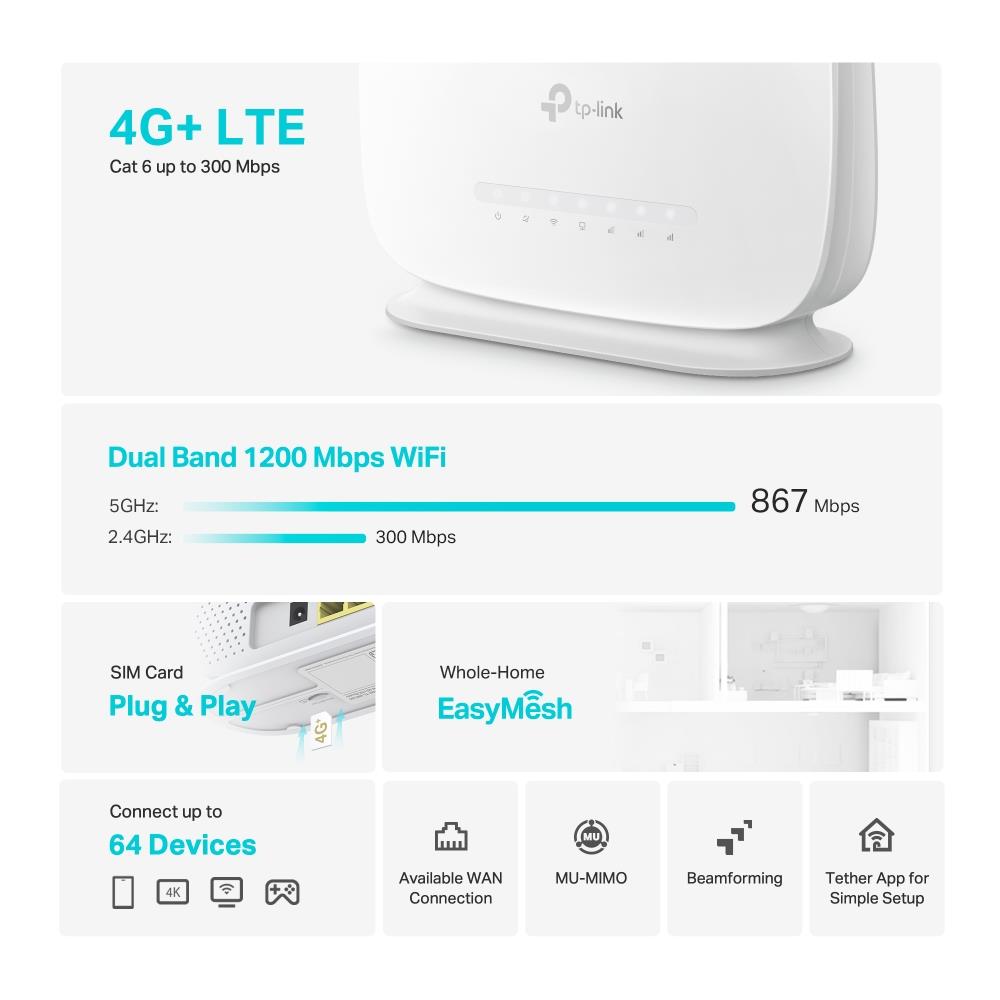 TP-LINK Archer MR505 4G Bezvadu Maršrutētājs 1200 Mbps