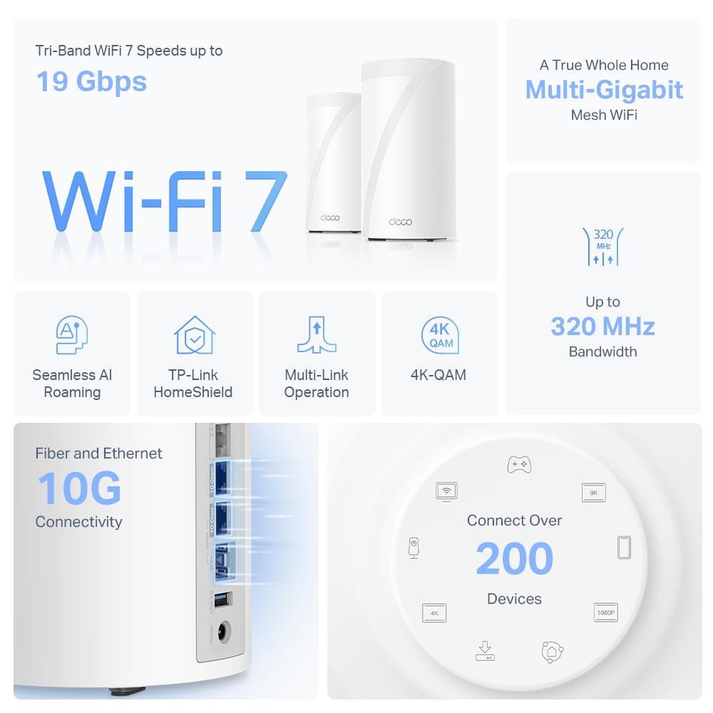 TP-LINK DECOBE85 2-Paka Wi-Fi 7 Acu Maršrutētājs