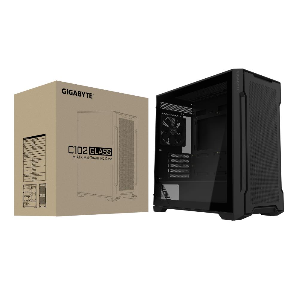 GIGABYTE GB-C102G Juodas MidiTower korpusas su permatomu skydeliu