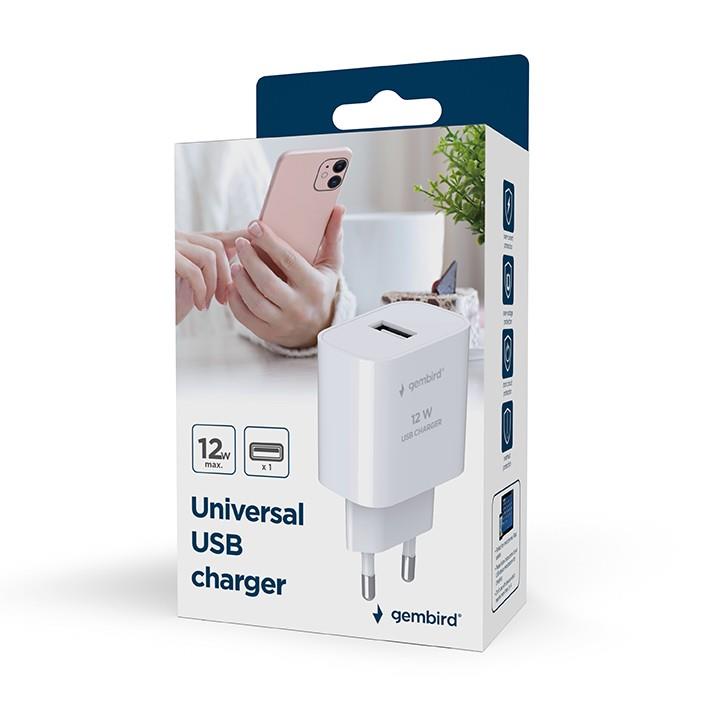 Gembird TA-UC-1A12-01 Универсальное ЗУ USB 2.4A Белое