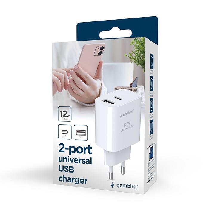 Gembird USB зарядное устройство TA-UC-2AC12-01 Универсальный Белый