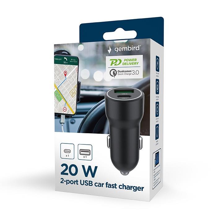 Gembird TA-UC-A2PDQC20 Двойное USB Автозарядное Устройство