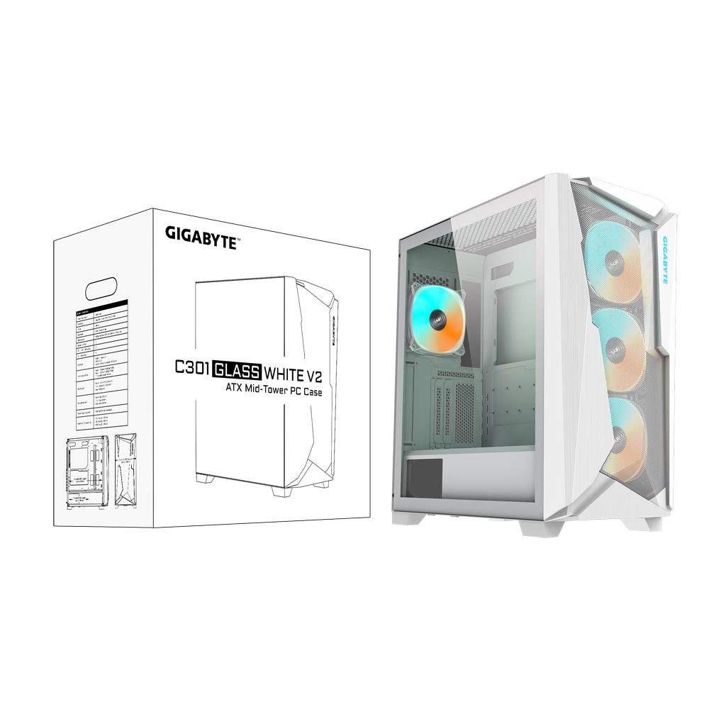 GIGABYTE C301GW V2 White Midi Tower Case with Transparent Panel