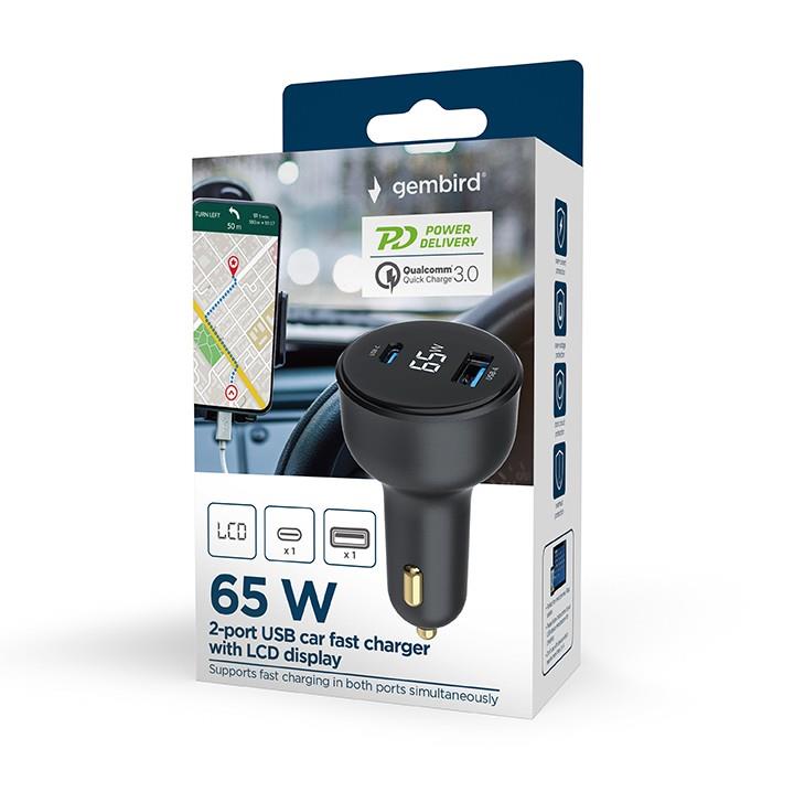 Gembird TA-UC-AC2PD30LCD-CAR01 Двухпортовое USB Автозарядное Устройство