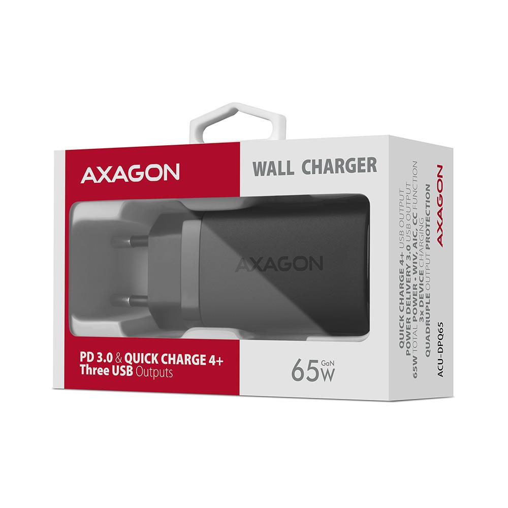 Axagon ACU-DPQ65 65W GaN USB Настенное Зарядное Устройство 3-Порта