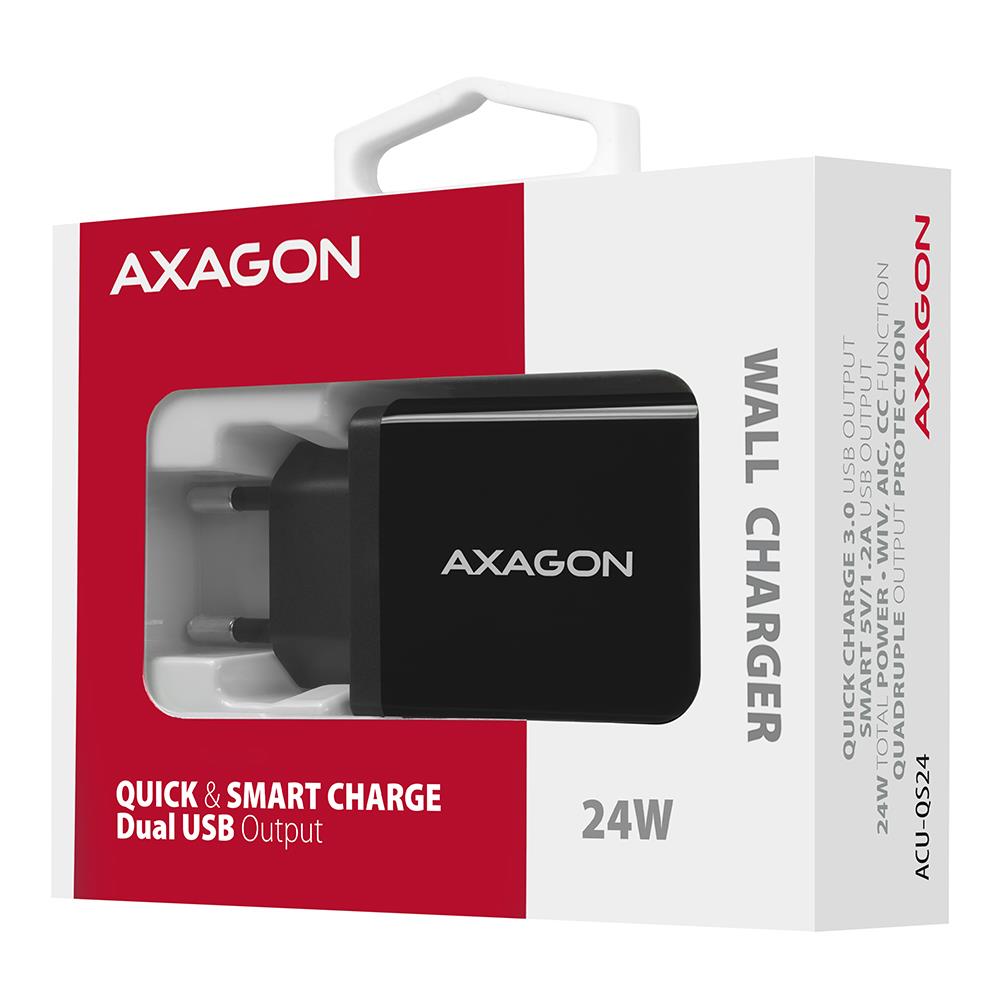 Axagon ACU-QS24 24W USB настенное зарядное устройство с двумя портами