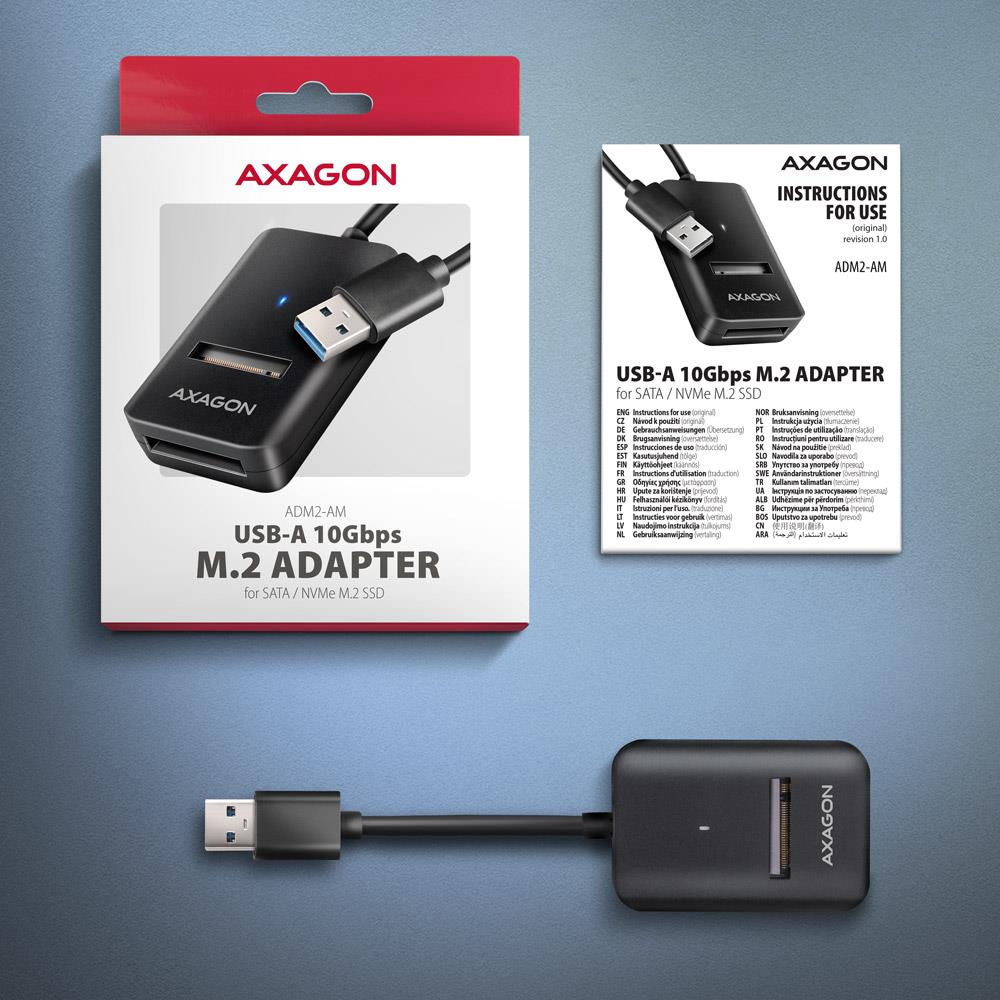 Axagon ADM2-AM SSD adapter USB3.2 M.2 10Gbps 0.1m