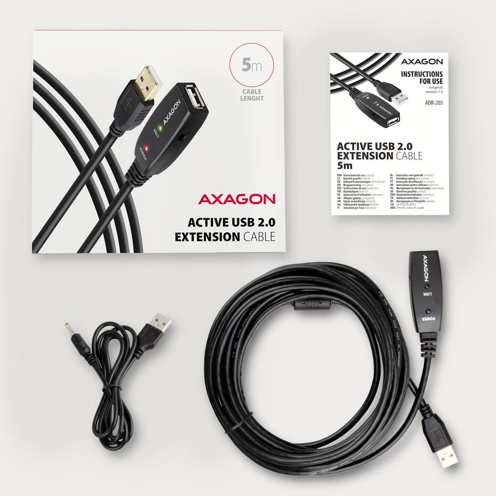AXAGON ADR-205 5M USB 2.0 Aktyvus Pratęsimo Kabelis