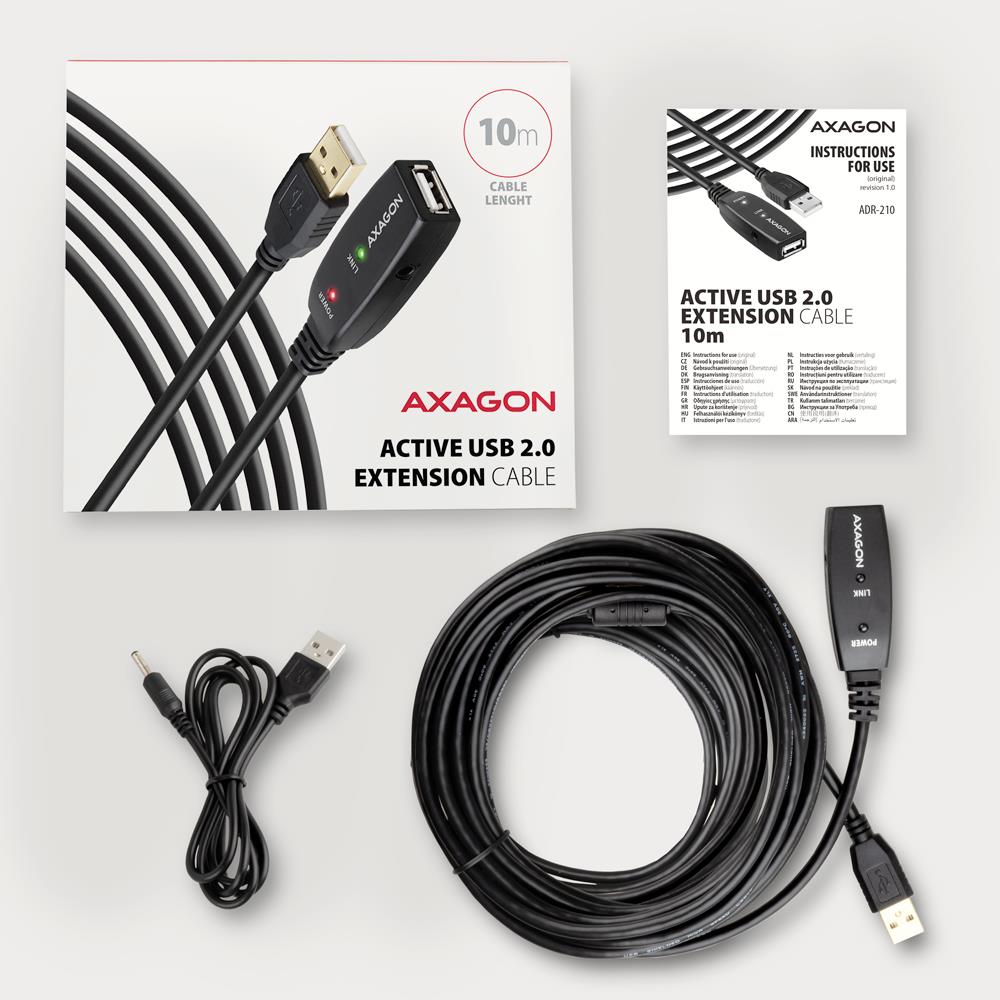 Axagon ADR-210 10m USB 2.0 A-M/A-F Aktīvs Kabelis