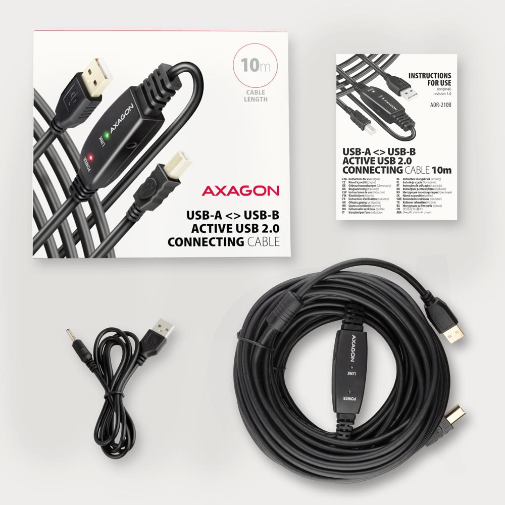 AXAGON ADR-210B 10m Aktyvus USB 2.0 Kabelis