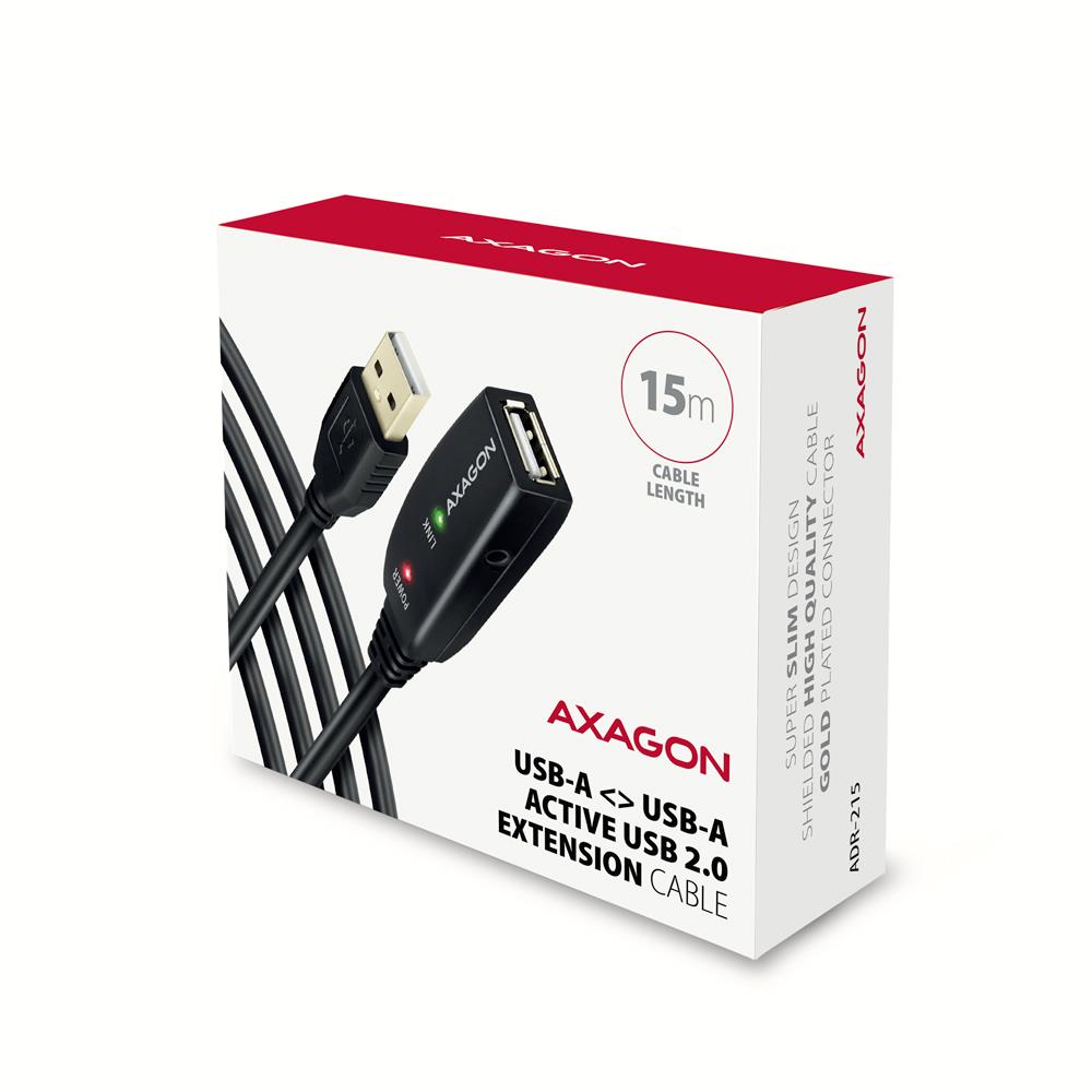 Axagon ADR-215 15M USB2.0 A-M/A-F Aktyvus Kabelis
