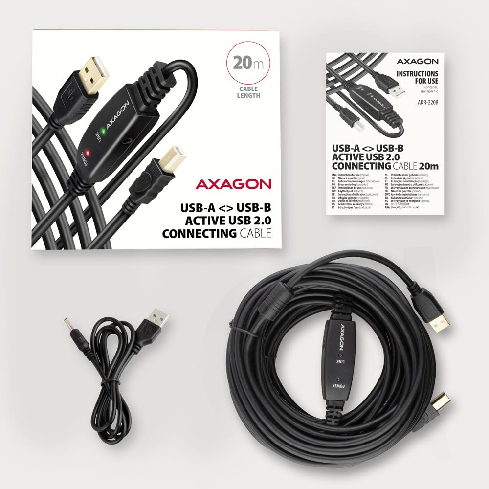 AXAGON ADR-220B 20M USB2.0 Aktīvs Kabelis
