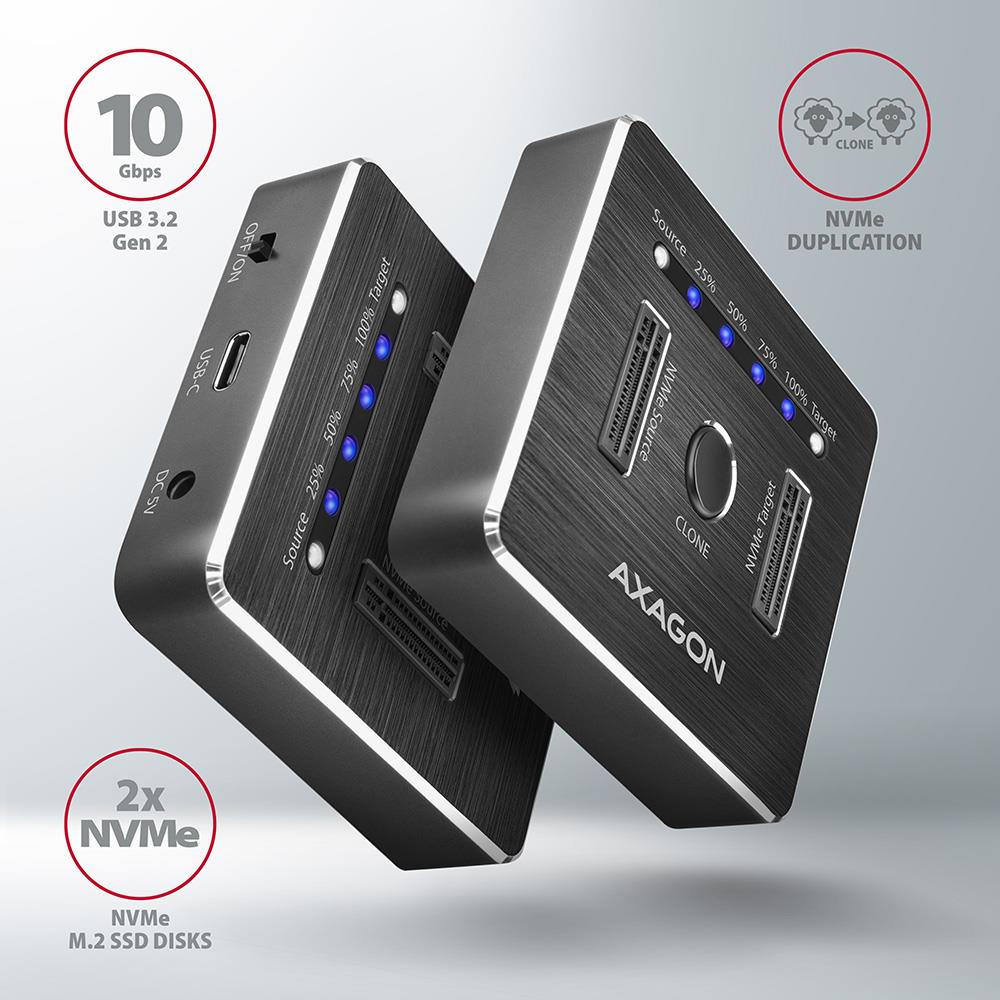 AXAGON ADSA-M2C USB-C Dokk kahe M.2 NVMe pesaga