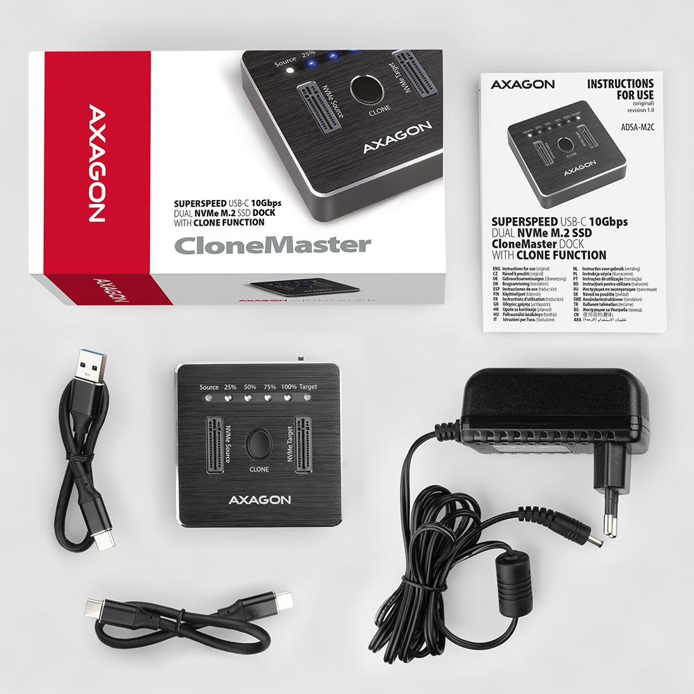 AXAGON ADSA-M2C USB-C Dokk kahe M.2 NVMe pesaga