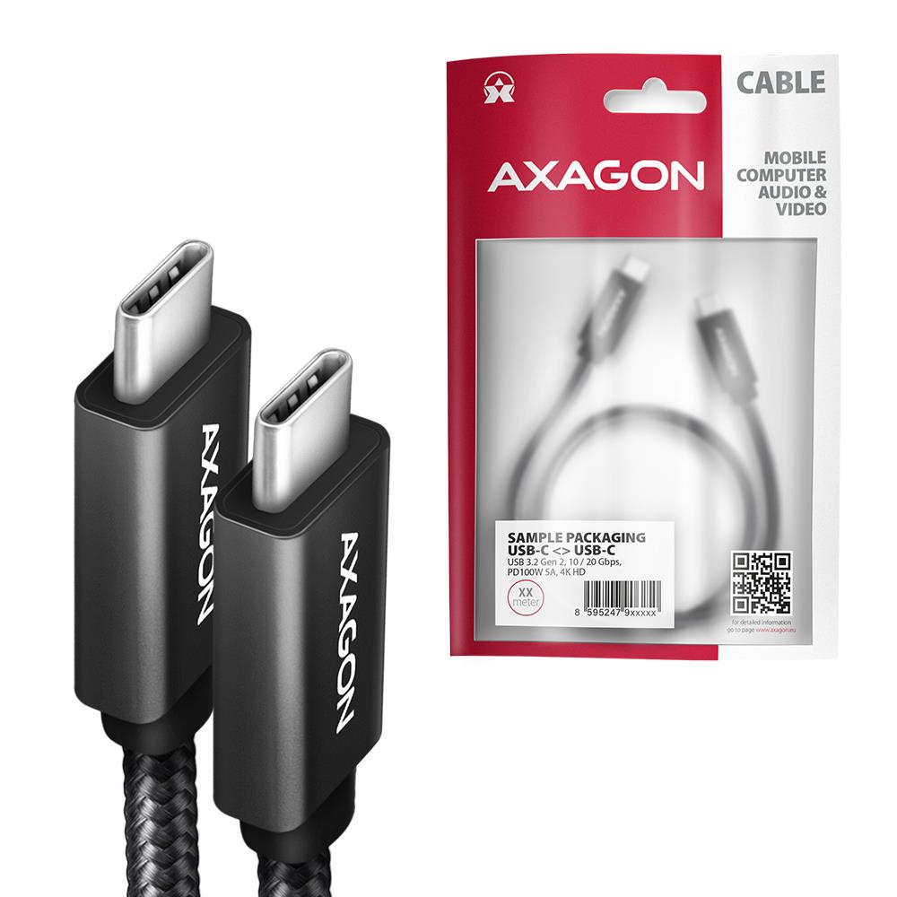Axagon BUCM32-CM15AB USB-C laidas 1.5m 100W juoda