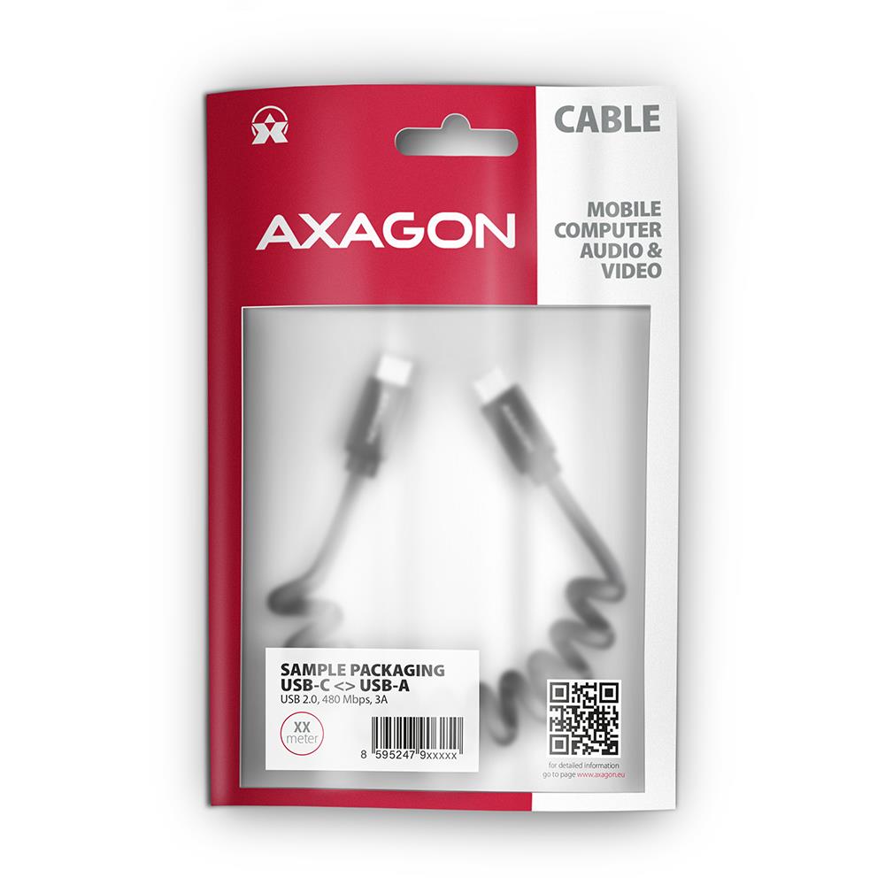 AXAGON BUCM-CM10TB USB-C Kabelis 0.6M 60W Tvisteris Juodas