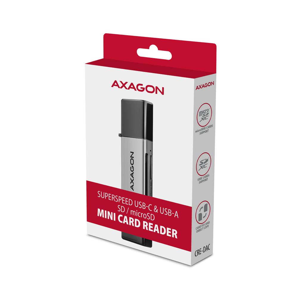 AXAGON CRE-DAC Card Reader USB-C USB3.2 SD MicroSD