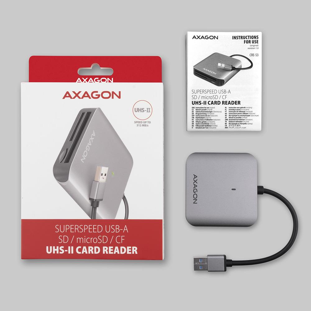 AXAGON CRE-S3 USB3.2 Karšu Lasītājs SD MicroSD CF