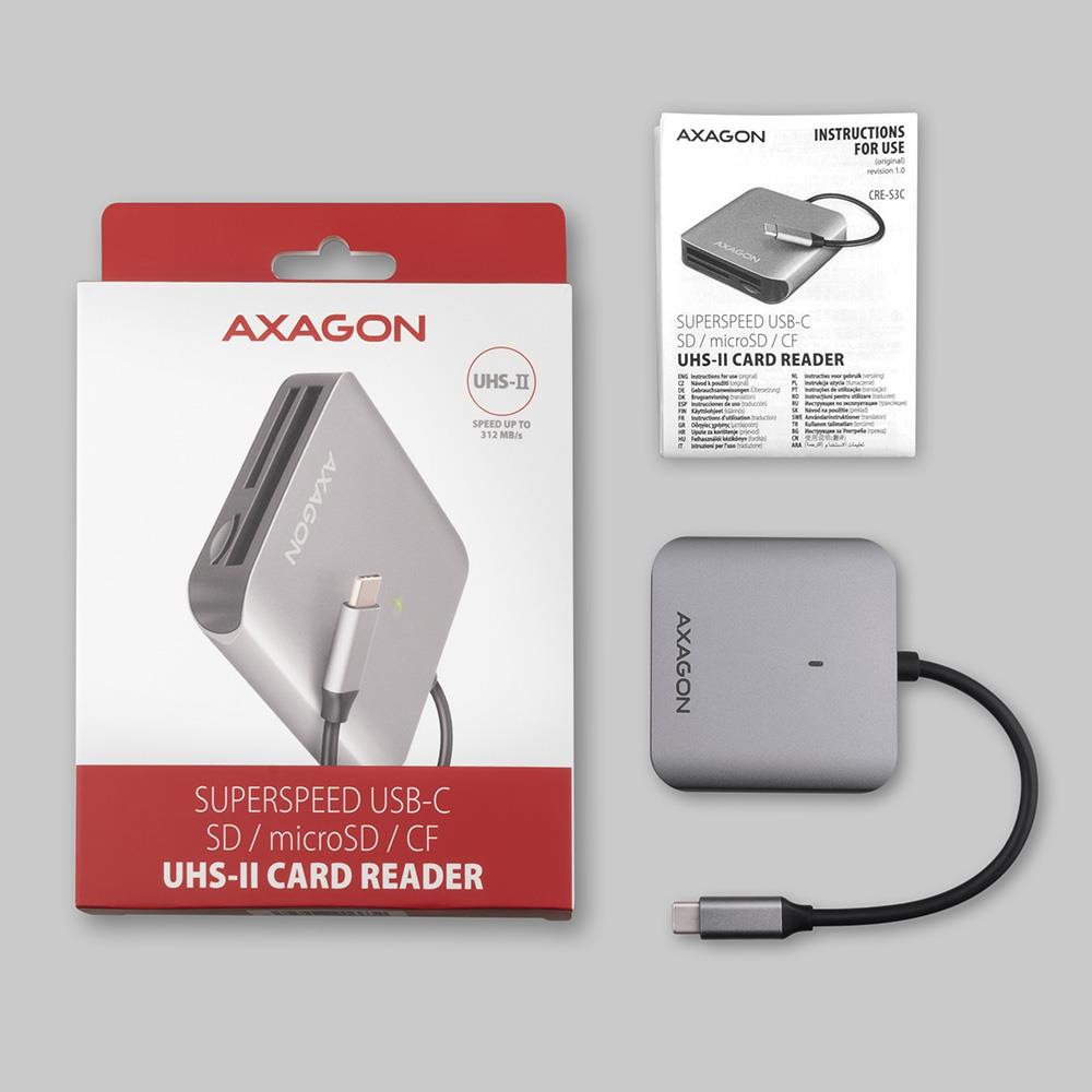 Axagon CRE-S3C 3 slotu USB-C karšu lasītājs