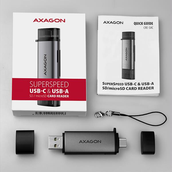 AXAGON CRE-SAC USB-C USB3.2 SD MicroSD kaardilugeja