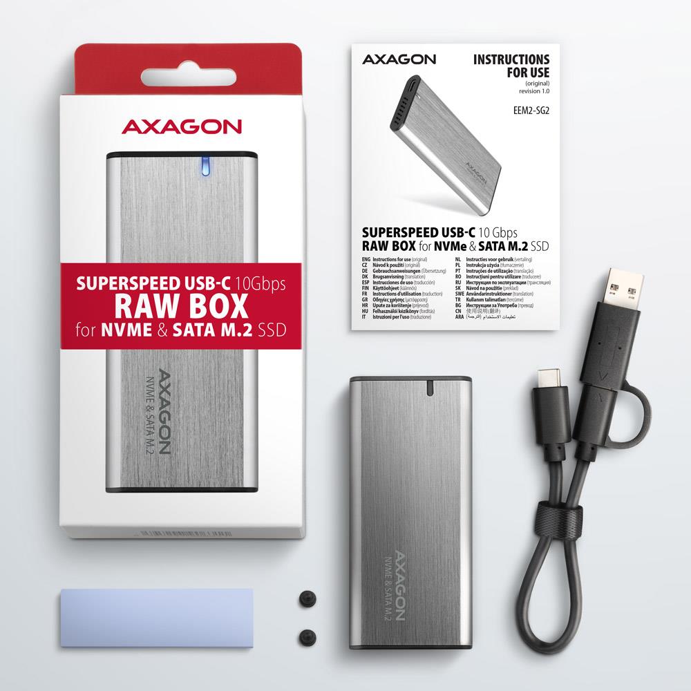 AXAGON EEM2-SG2 M.2 NVME SATA USB-C SSD Enclosure