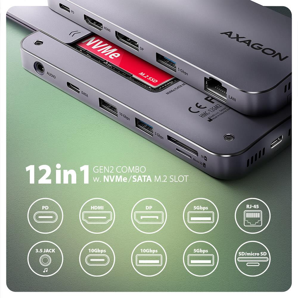 AXAGON HMC-12GM2 12in1 Dokavimo Stotis