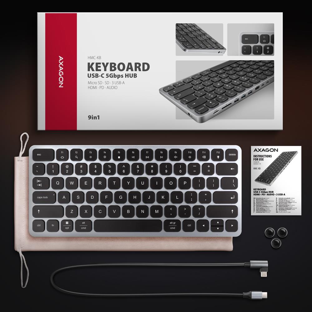 AXAGON HMC-KB-US 9in1 Keyboard I/O Hub 0.6m