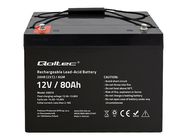 QOLTEC 53075 AGM battery 12V 80Ah