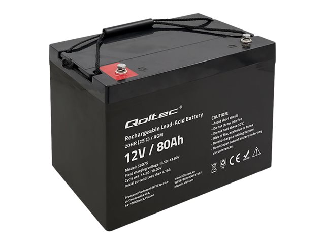 QOLTEC 53075 AGM battery 12V 80Ah