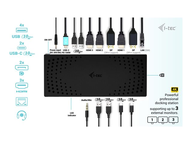I-TEC USB3.0/USB-C/TB 3x4K Dock G2 PD100